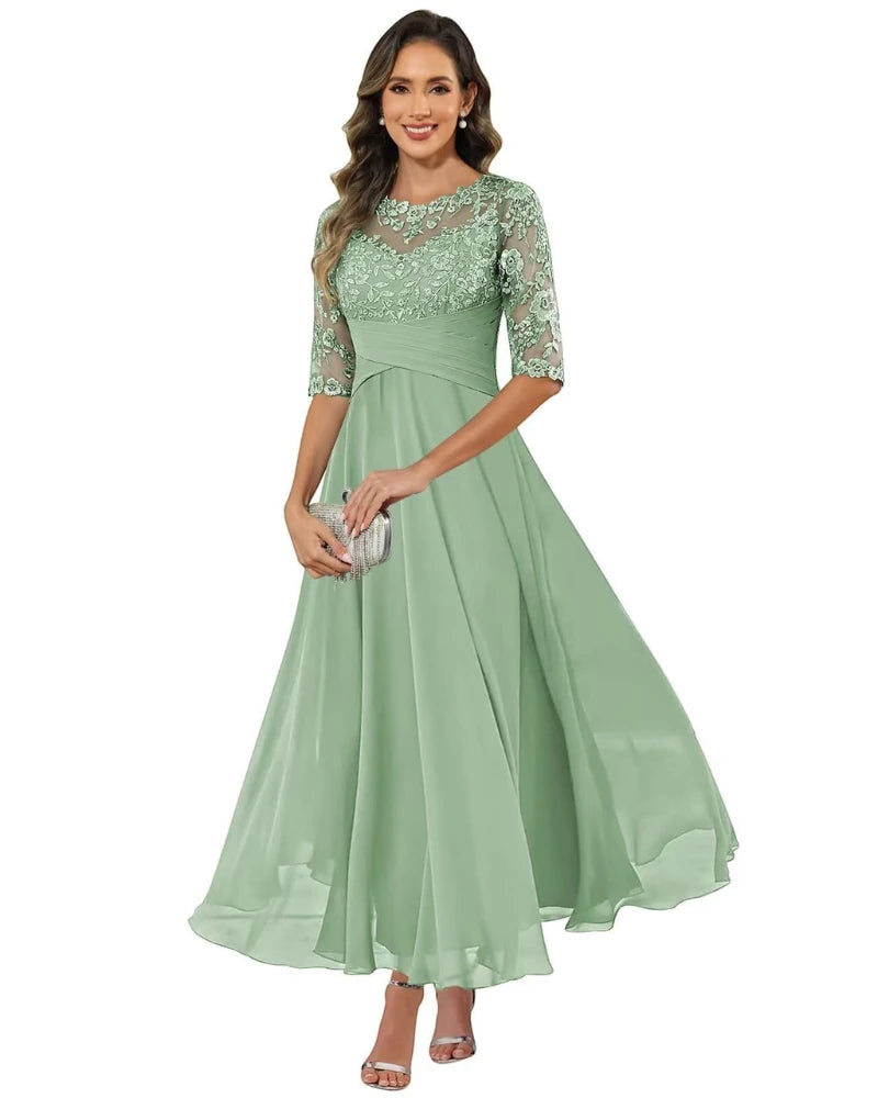 Vestido de Invitada de Boda Largo Elegante con Manga Larga
