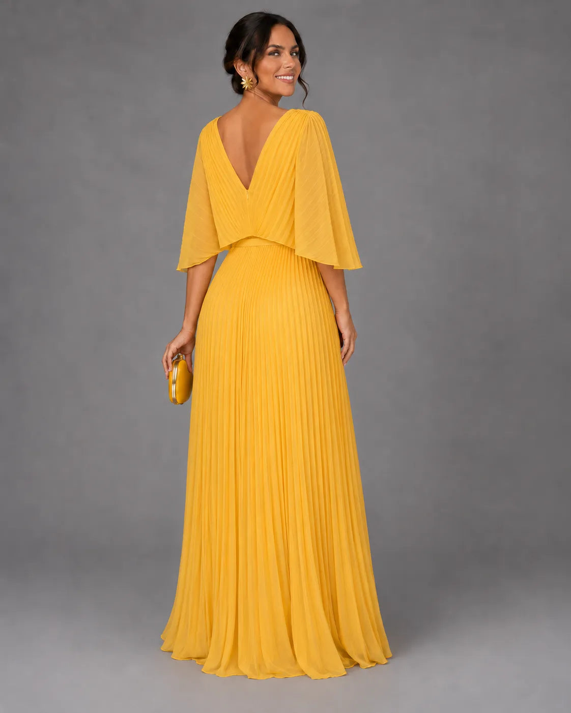 Vestido de Invitada de Boda Largo Elegante con Plisado