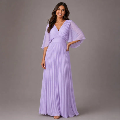 Vestido de Invitada de Boda Largo Elegante con Plisado