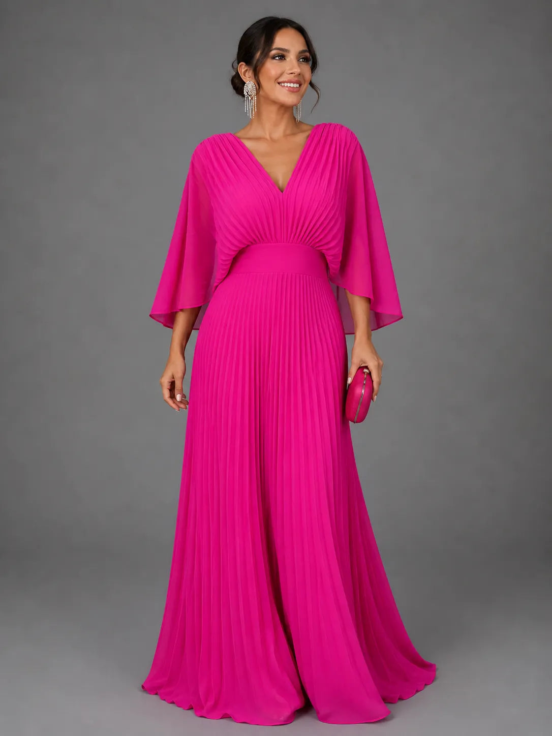 Vestido de Invitada de Boda Largo Elegante con Plisado