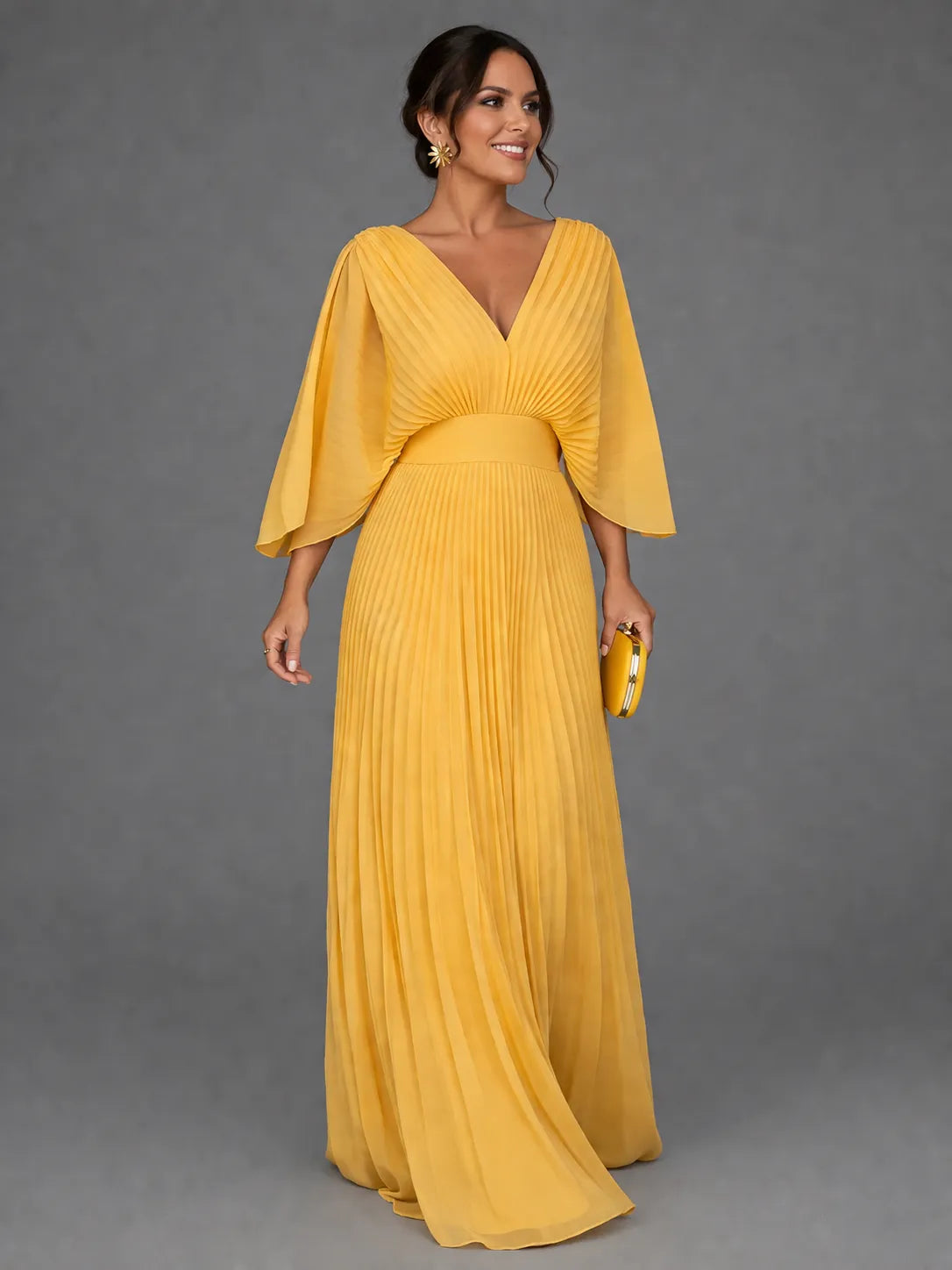 Vestido de Invitada de Boda Largo Elegante con Plisado