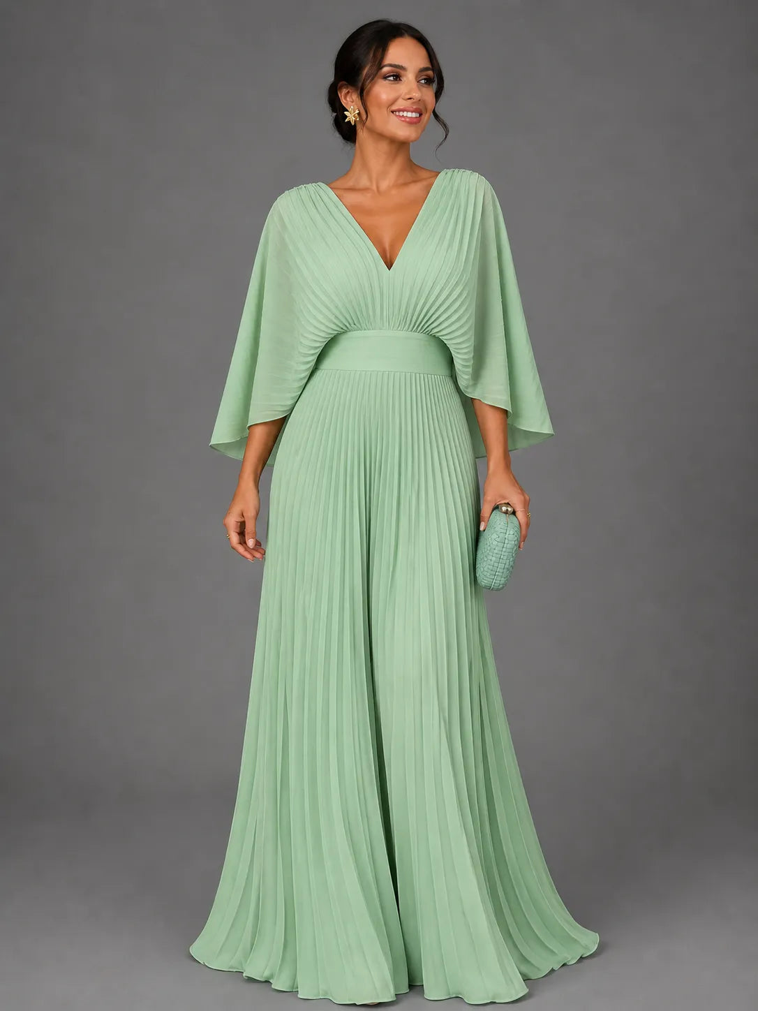 Vestido de Invitada de Boda Largo Elegante con Plisado