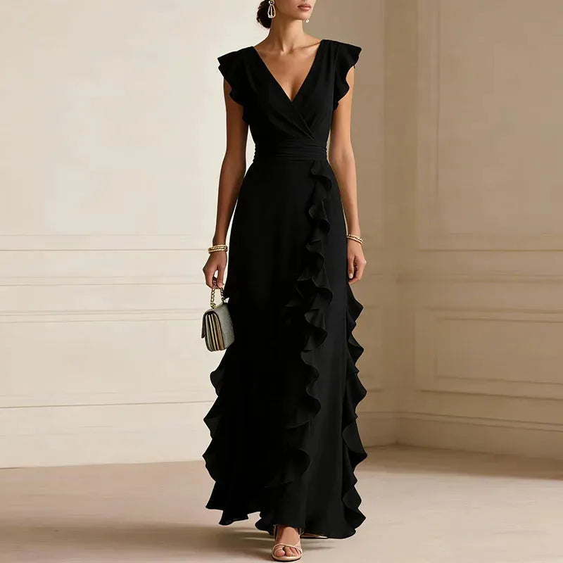 Vestido de Invitada de Boda Largo Elegante con Volantes