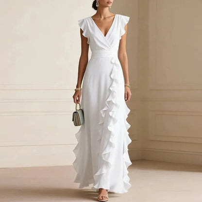 Vestido de Invitada de Boda Largo Elegante con Volantes