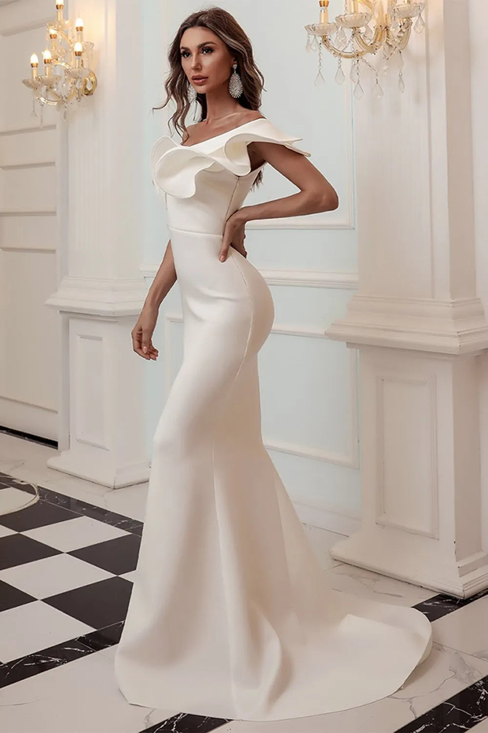 Vestido de Invitada de Boda Largo Elegante con Volantes