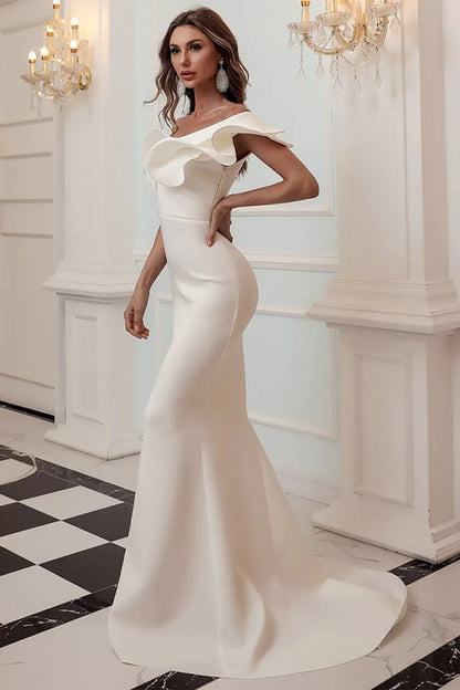 Vestido de Invitada de Boda Largo Elegante con Volantes