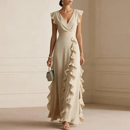 Vestido de Invitada de Boda Largo Elegante con Volantes