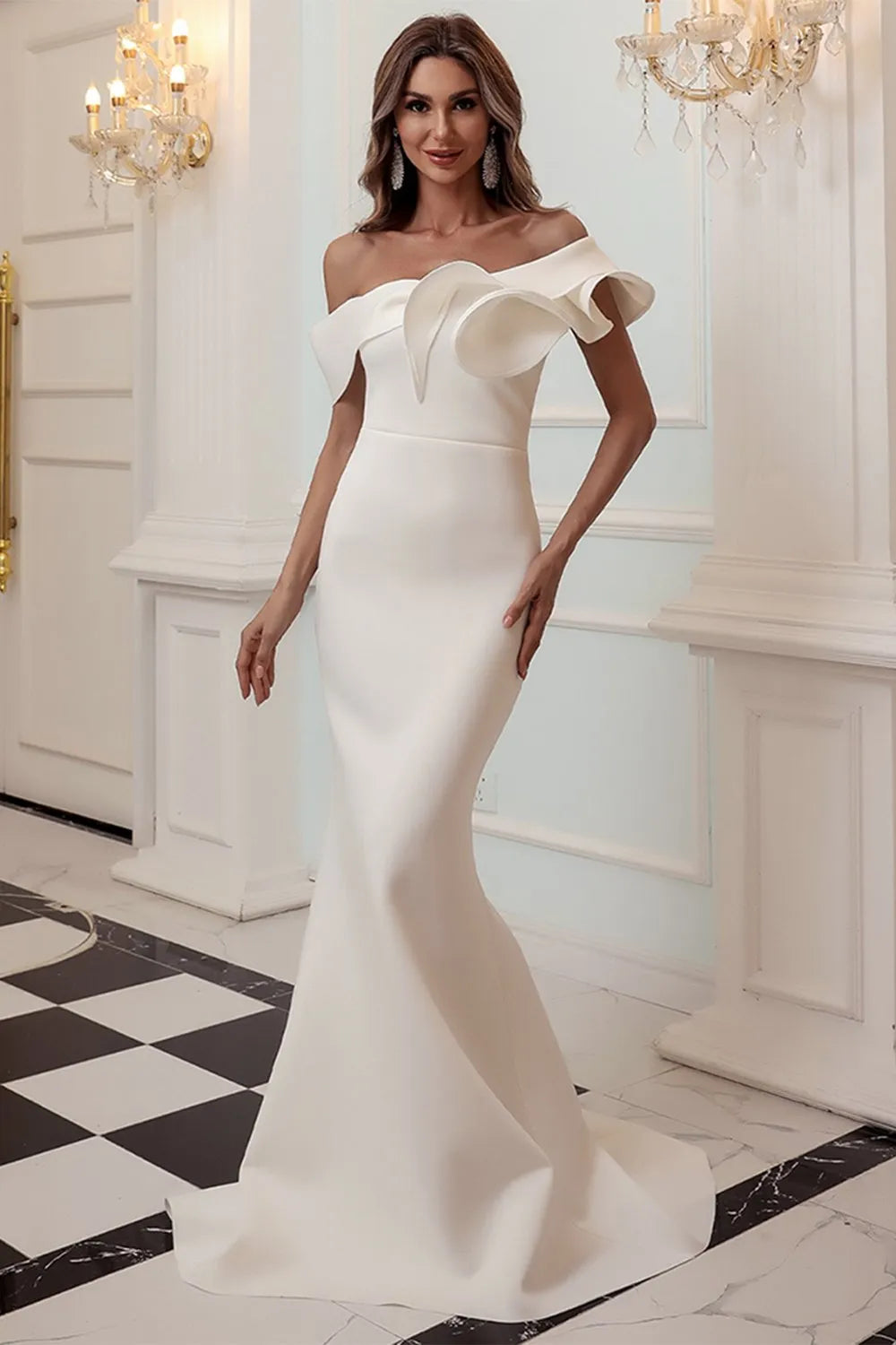 Vestido de Invitada de Boda Largo Elegante con Volantes