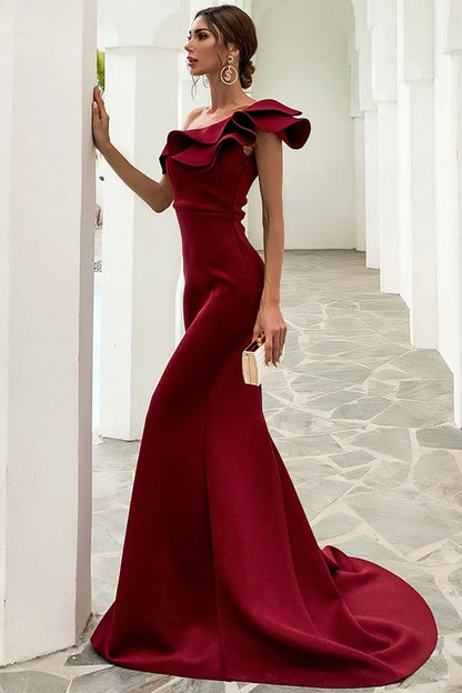 Vestido de Invitada de Boda Largo Elegante con Volantes