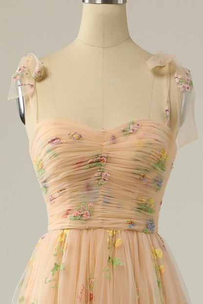 Vestido de Invitada de Boda Largo Elegante de Flores con Fruncido