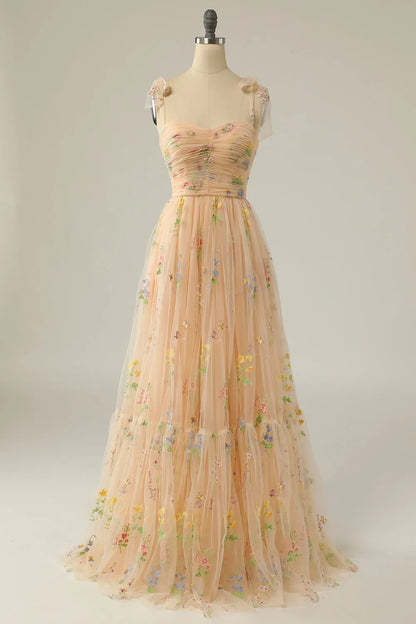 Vestido de Invitada de Boda Largo Elegante de Flores con Fruncido