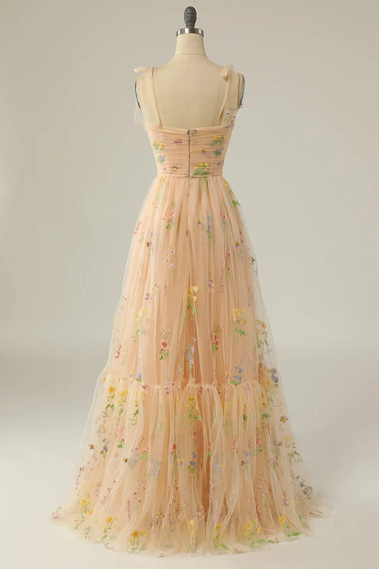 Vestido de Invitada de Boda Largo Elegante de Flores con Fruncido