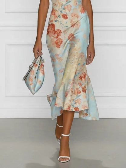 Vestido de Invitada de Boda Largo Elegante de Flores con Hombros Descubiertos