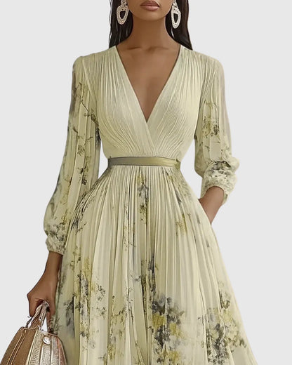 Vestido de Invitada de Boda Largo Elegante de Flores con Plisado