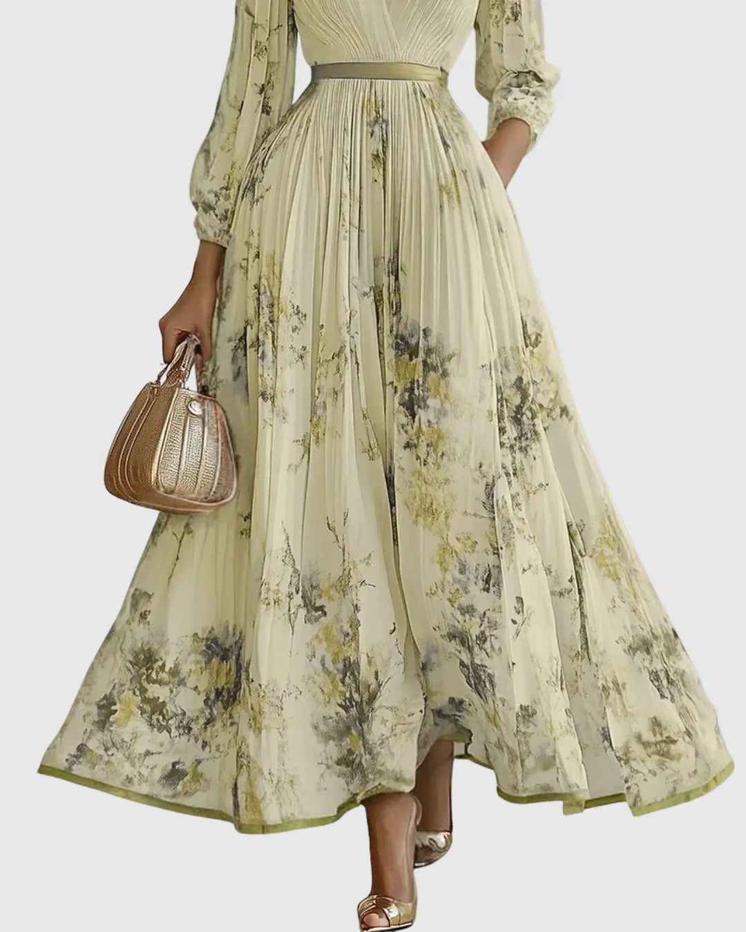 Vestido de Invitada de Boda Largo Elegante de Flores con Plisado