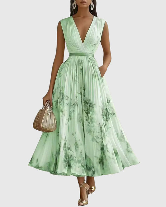 Vestido de Invitada de Boda Largo Elegante de Flores con Plisado