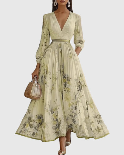 Vestido de Invitada de Boda Largo Elegante de Flores con Plisado