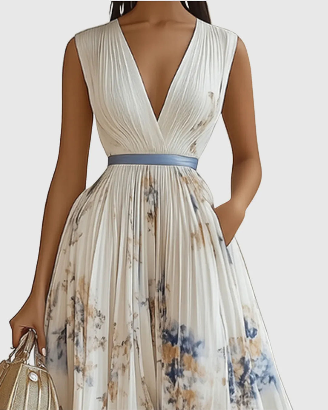 Vestido de Invitada de Boda Largo Elegante de Flores con Plisado