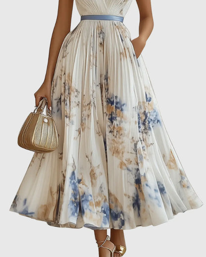 Vestido de Invitada de Boda Largo Elegante de Flores con Plisado