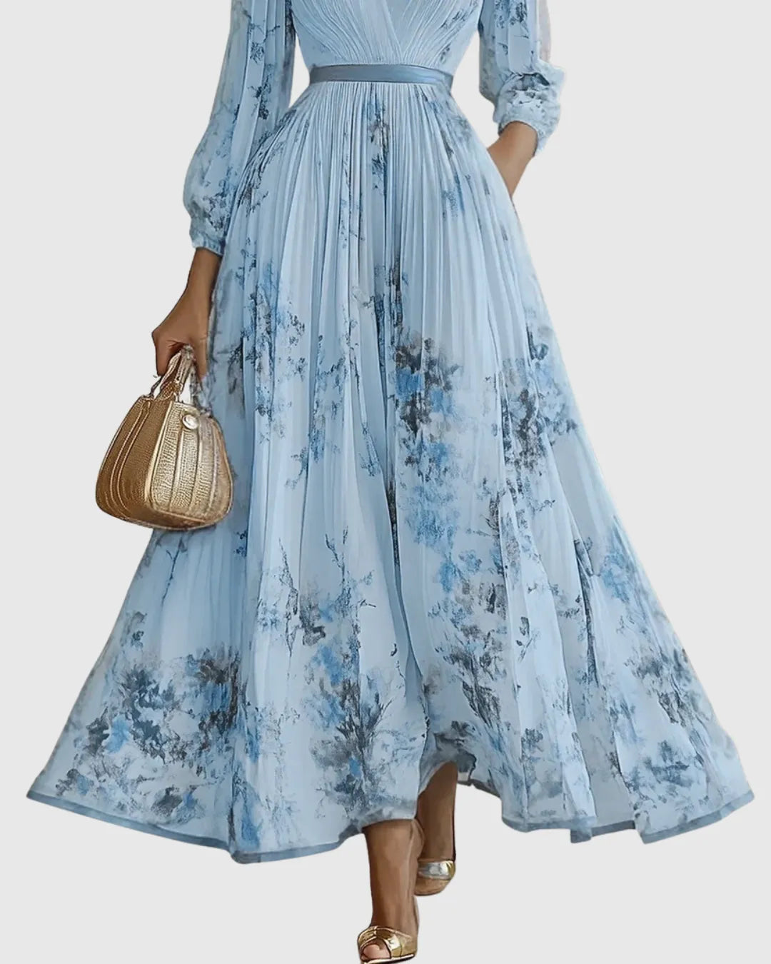 Vestido de Invitada de Boda Largo Elegante de Flores con Plisado