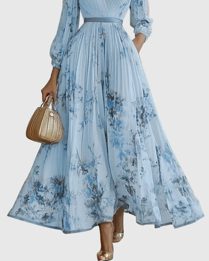 Vestido de Invitada de Boda Largo Elegante de Flores con Plisado
