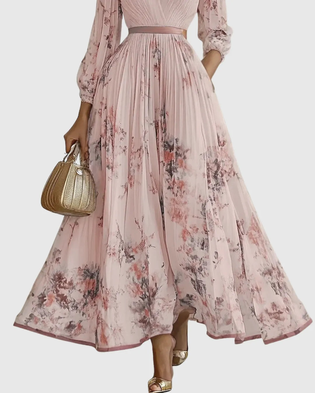 Vestido de Invitada de Boda Largo Elegante de Flores con Plisado