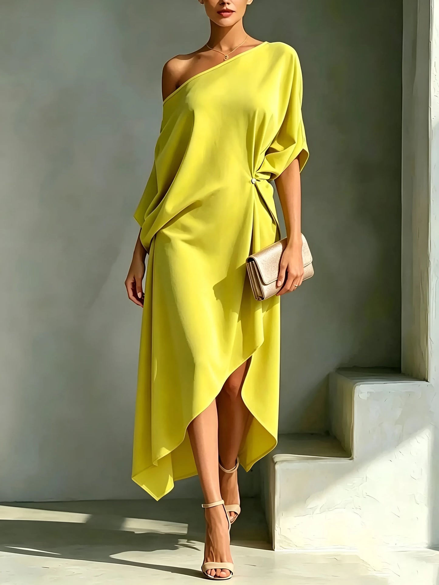 Vestido de Invitada de Boda Largo Elegante de Verano con Asimétrico