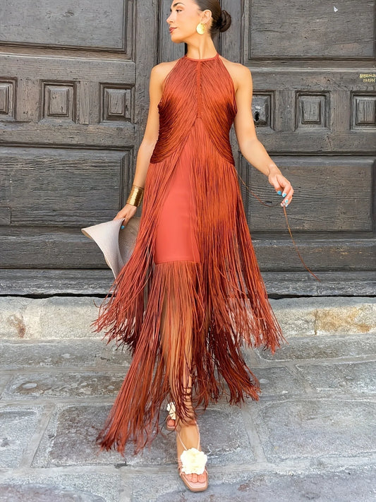 Vestido de Invitada de Boda Largo Elegante de Verano con Flecos