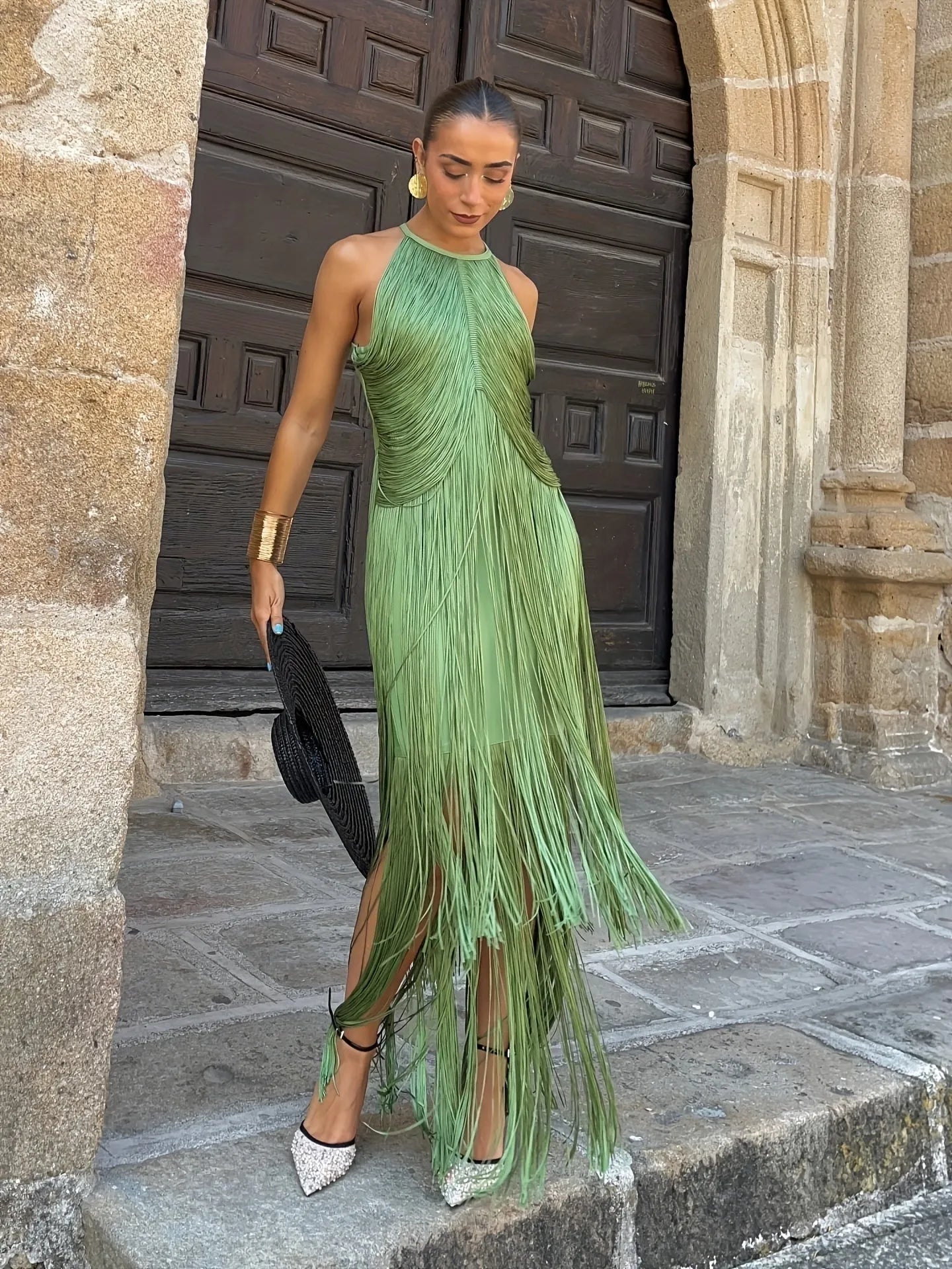 Vestido de Invitada de Boda Largo Elegante de Verano con Flecos