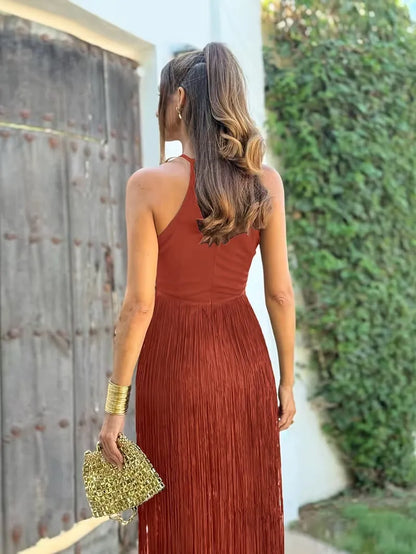 Vestido de Invitada de Boda Largo Elegante de Verano con Flecos