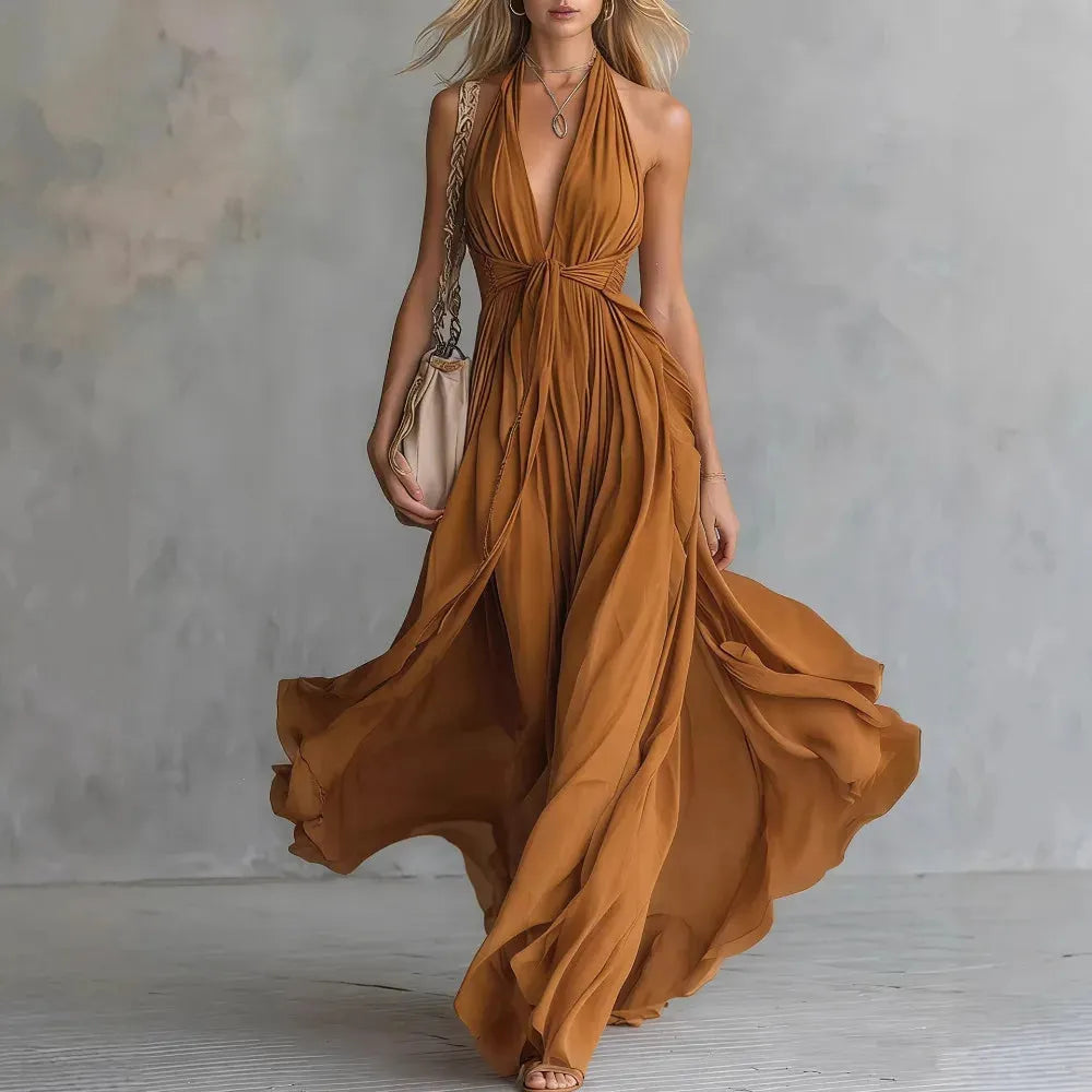 Vestido de Verano Largo Elegante y Boho con Cuello Halter