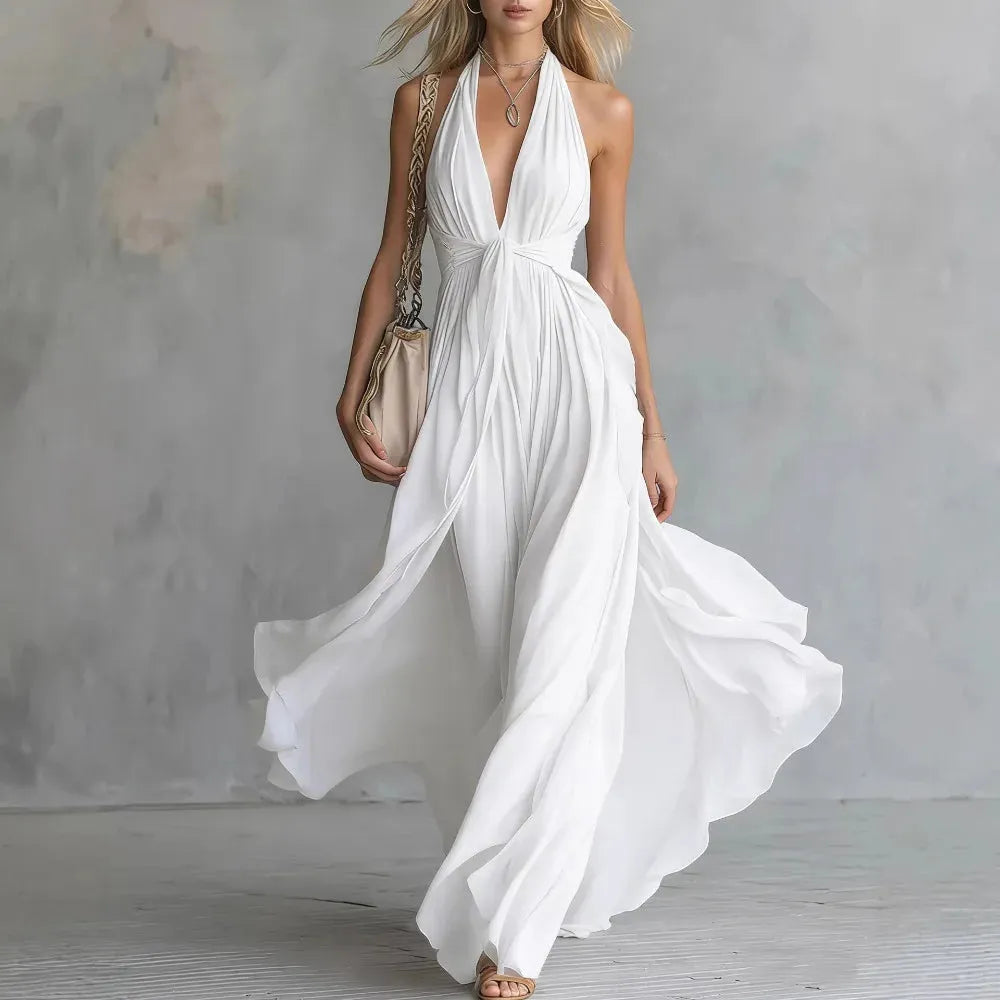 Vestido de Verano Largo Elegante y Boho con Cuello Halter