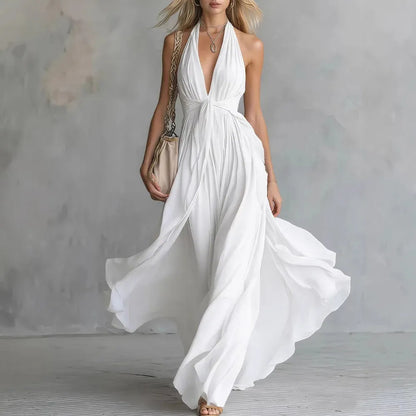 Vestido de Verano Largo Elegante y Boho con Cuello Halter