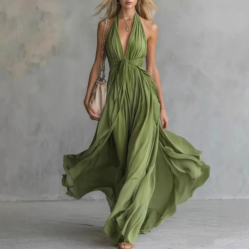 Vestido de Verano Largo Elegante y Boho con Cuello Halter
