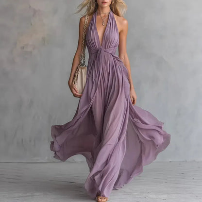 Vestido de Verano Largo Elegante y Boho con Cuello Halter