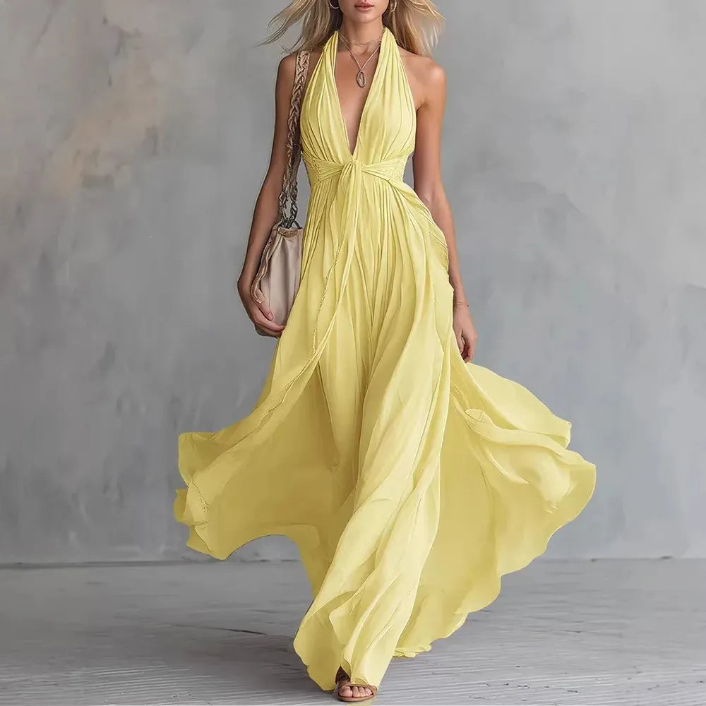 Vestido de Verano Largo Elegante y Boho con Cuello Halter