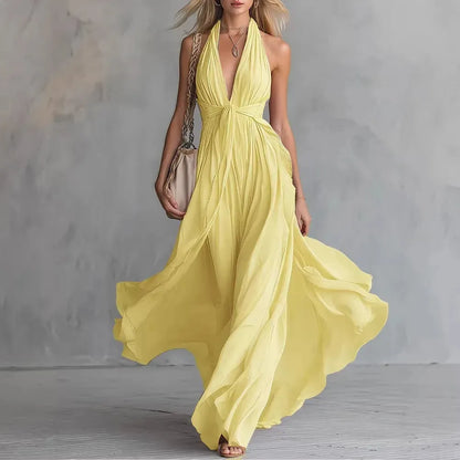 Vestido de Verano Largo Elegante y Boho con Cuello Halter