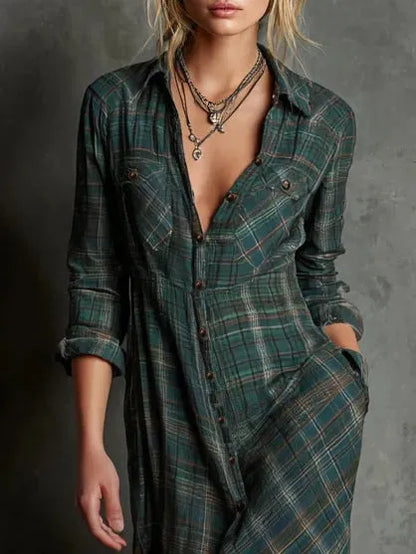 Vestido de Invitada de Boda Largo Estampado Casual con Manga Larga