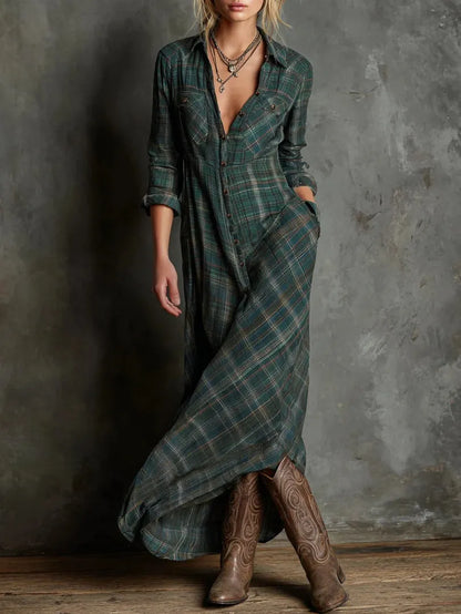 Vestido de Invitada de Boda Largo Estampado Casual con Manga Larga