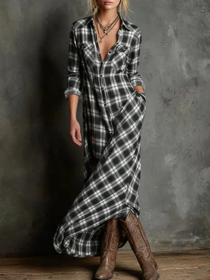 Vestido de Invitada de Boda Largo Estampado Casual con Manga Larga
