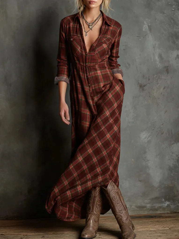 Vestido de Invitada de Boda Largo Estampado Casual con Manga Larga