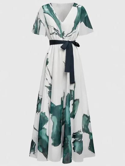 Vestido de Invitada de Boda Largo Estampado Verano con Manga Corta
