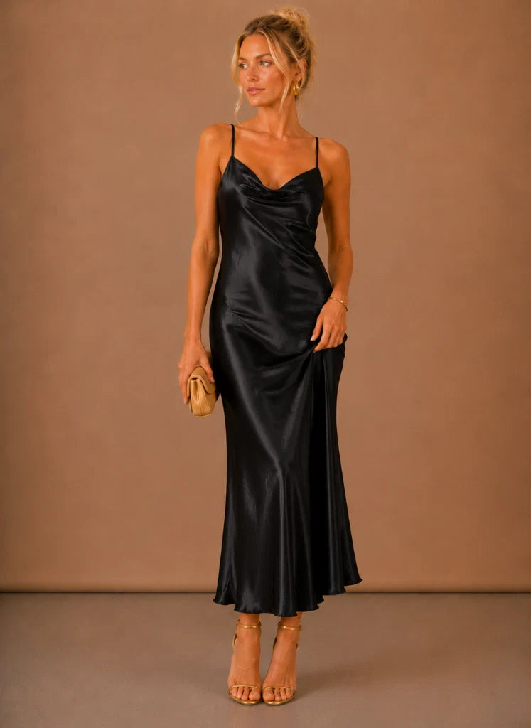 Vestido de Invitada de Boda Largo Femenino Elegante con Espalda Descubierta