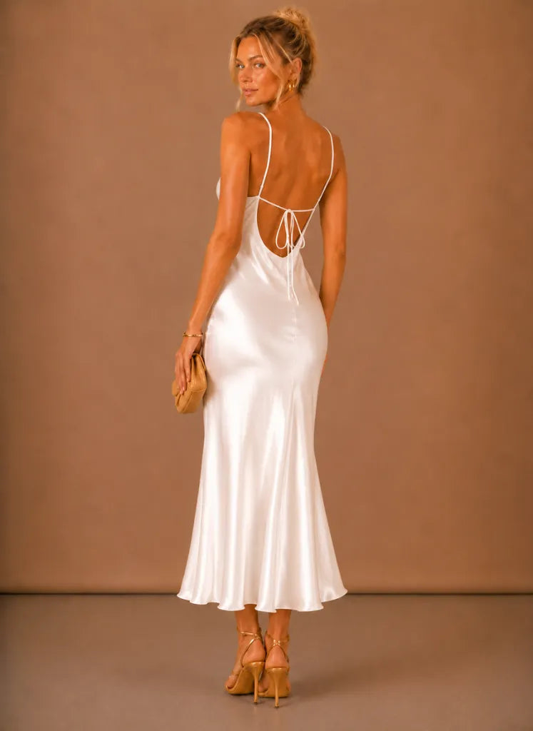 Vestido de Invitada de Boda Largo Femenino Elegante con Espalda Descubierta