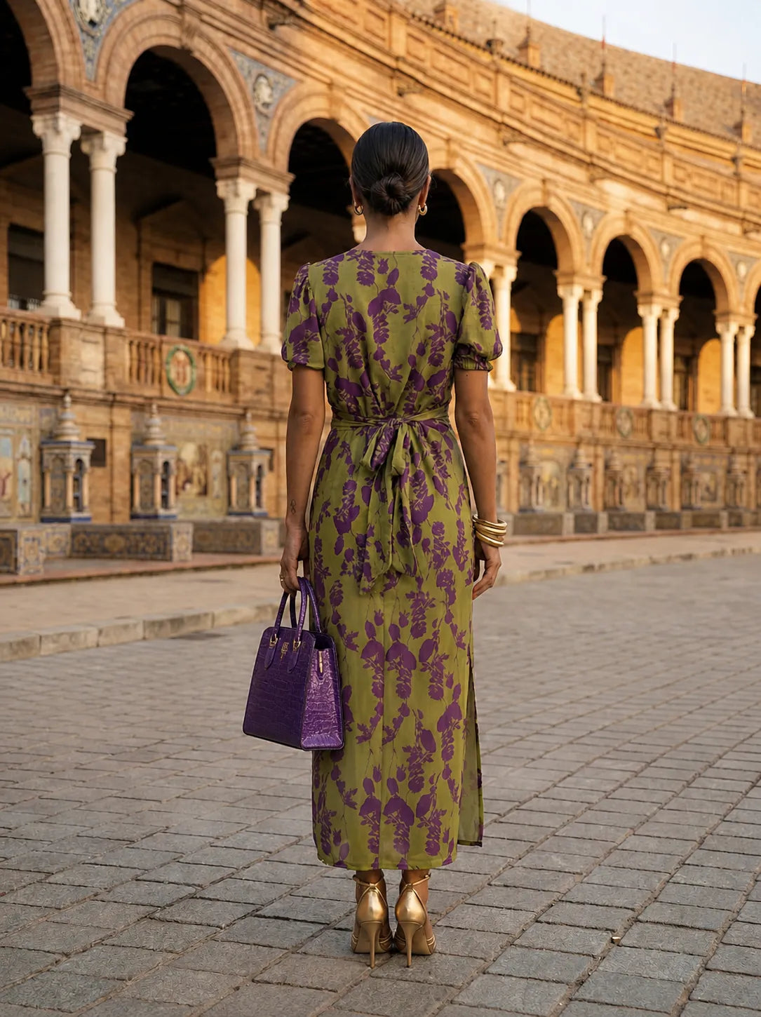 Vestido de Invitada de Boda Largo Floral Elegante con Escote en V