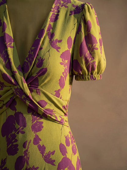 Vestido de Invitada de Boda Largo Floral Elegante con Escote en V