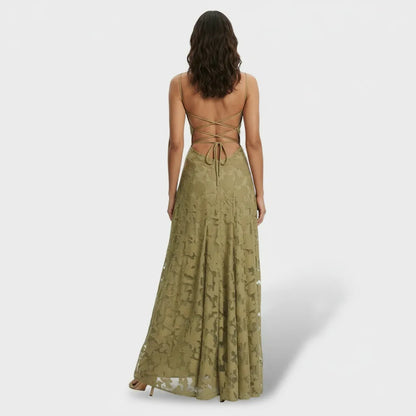 Vestido de Invitada de Boda Largo Flores Elegante con Espalda Descubierta