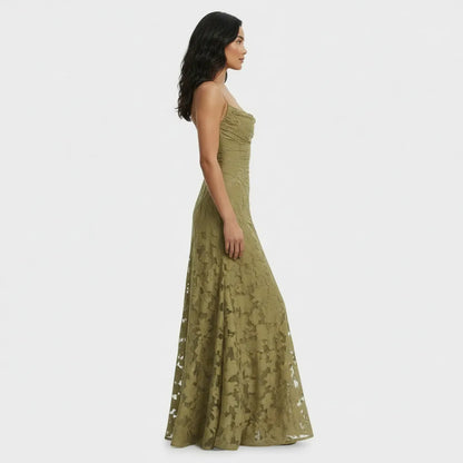 Vestido de Invitada de Boda Largo Flores Elegante con Espalda Descubierta