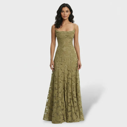 Vestido de Invitada de Boda Largo Flores Elegante con Espalda Descubierta