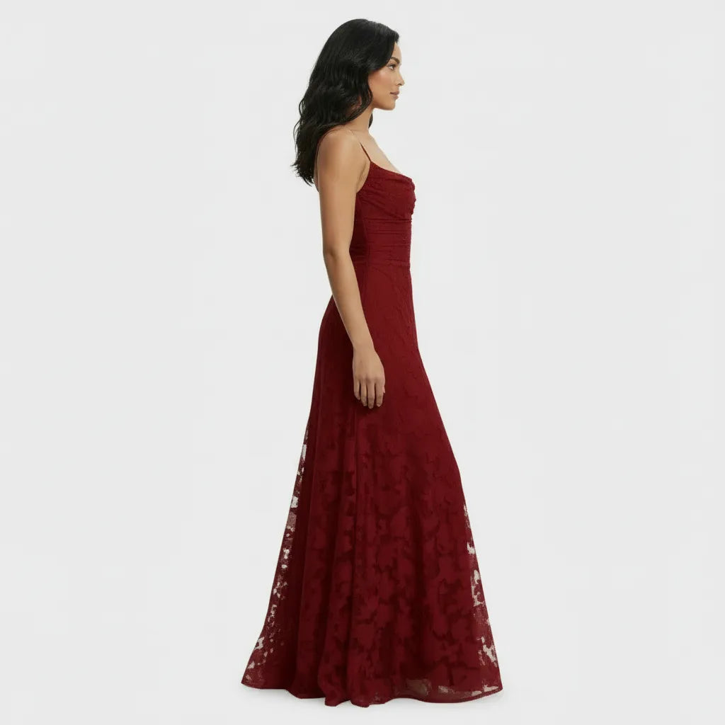 Vestido de Invitada de Boda Largo Flores Elegante con Espalda Descubierta